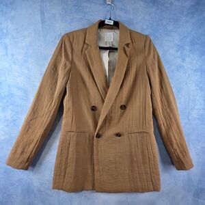 HM Womens Camel Brown Double Breasted‎ Textured Blazer Jacket XXS